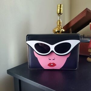 Graphic Face Clutch with White Sunglasses Design